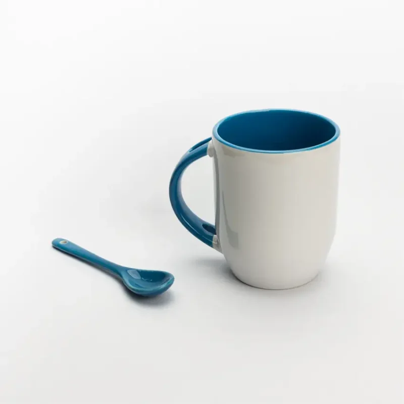 Mug Keramik Minimalis Set Sendok Warna Biru
